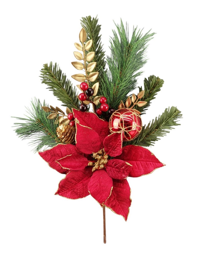 XMAS PICK BERRY BALL POINSETTIA 45CM RD